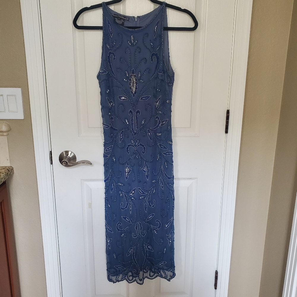 Pisarro Nights Blue Beaded Midi Dress